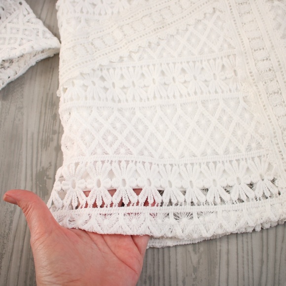 White Long Sleeve Guipure Lace Cocktail Dress - Picture 8 of 8